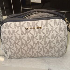 Michael Kors Monogrammed White and Gray Cosmetic Bag
